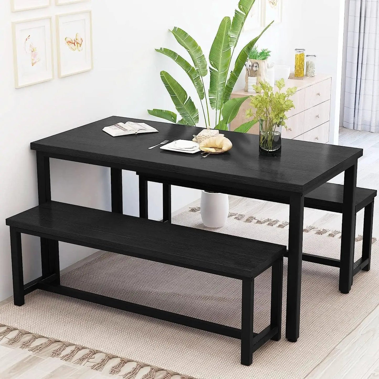 Rectangular Dining Table And Chairs Set Four Modern Wood from PriceLows™