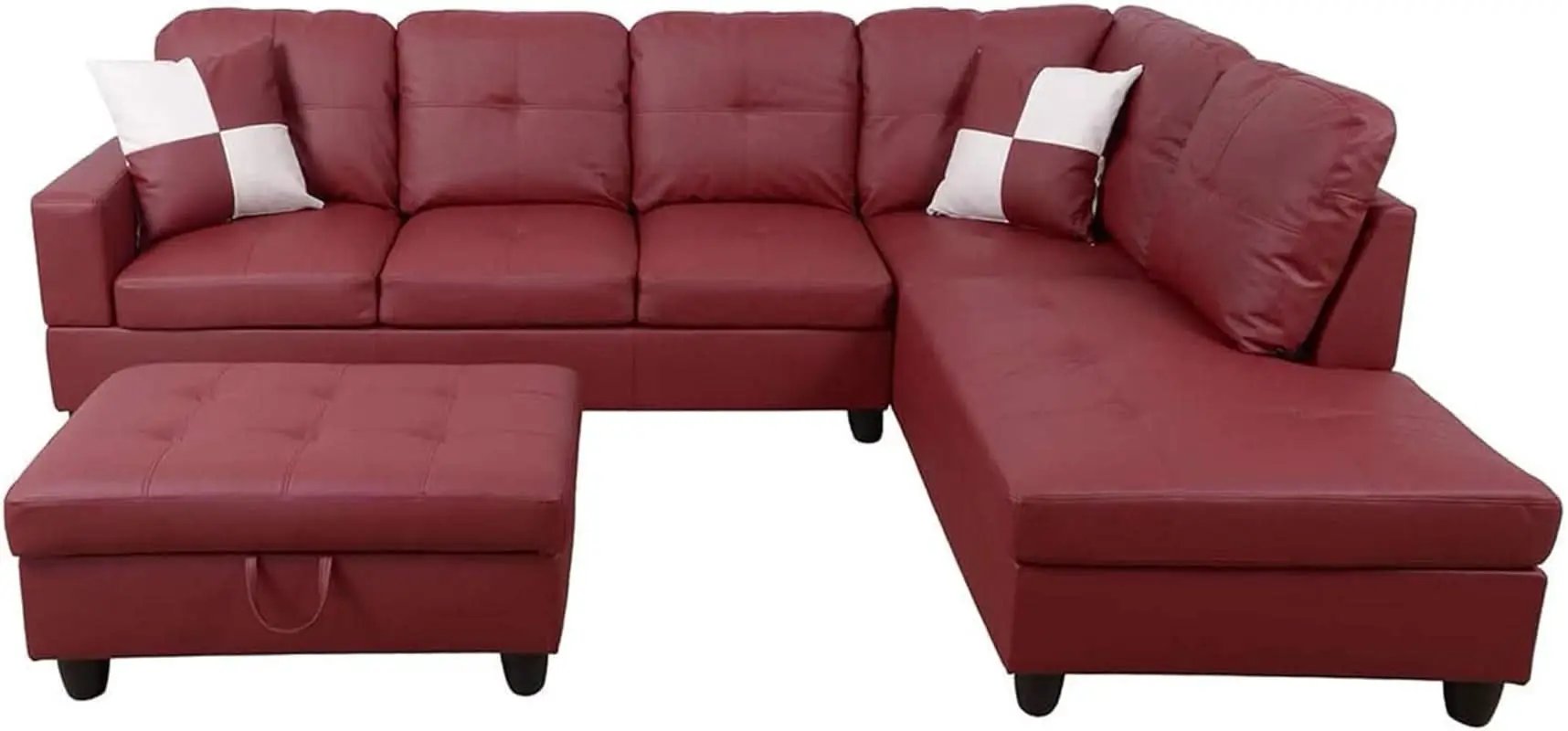 Sectional Sofa Faux Leather L Shaped 103.5 Inch Wide Red from PriceLows™