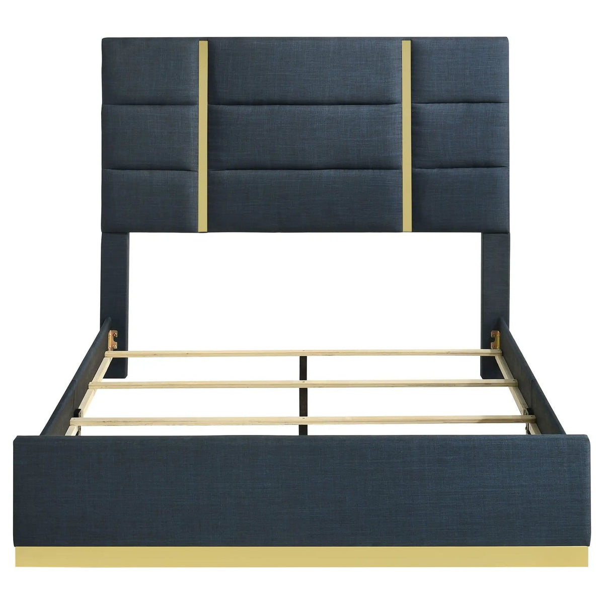 Ines 56-inch Fabric Upholstered Queen Panel Bed | 64.25 x 87.25 x 56.25 in | Fabric & Acrylic | Navy