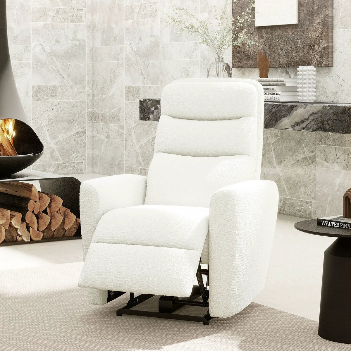 Bloomy High Back Power Recliner | Motion Chair | Powered Reclining | Chiffon White