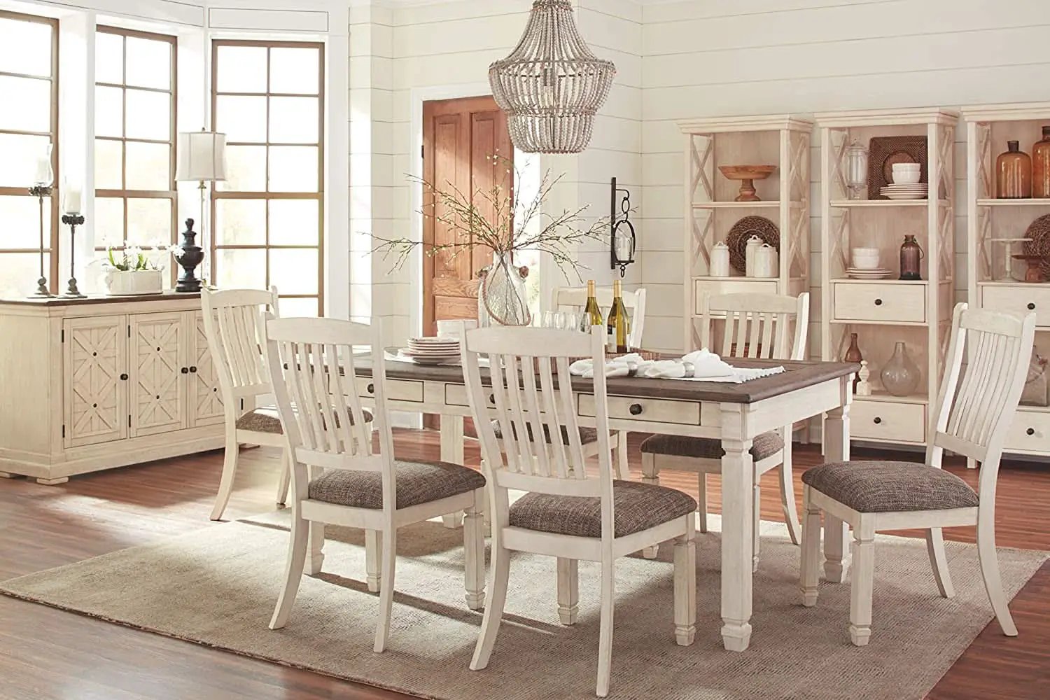 20 Inch Upholstered Dining Chair Antique White Set Of 2 from PriceLows™