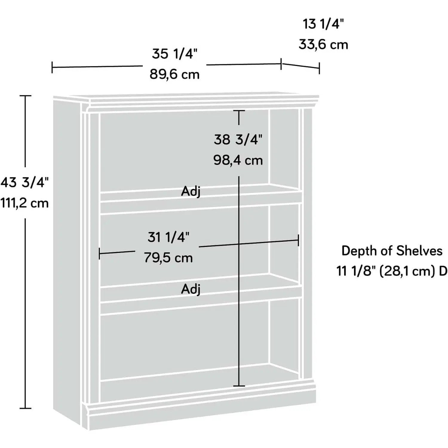 Three Shelf Bookcase Chalked Chestnut Finish With Adjustable Shelves from PriceLows™