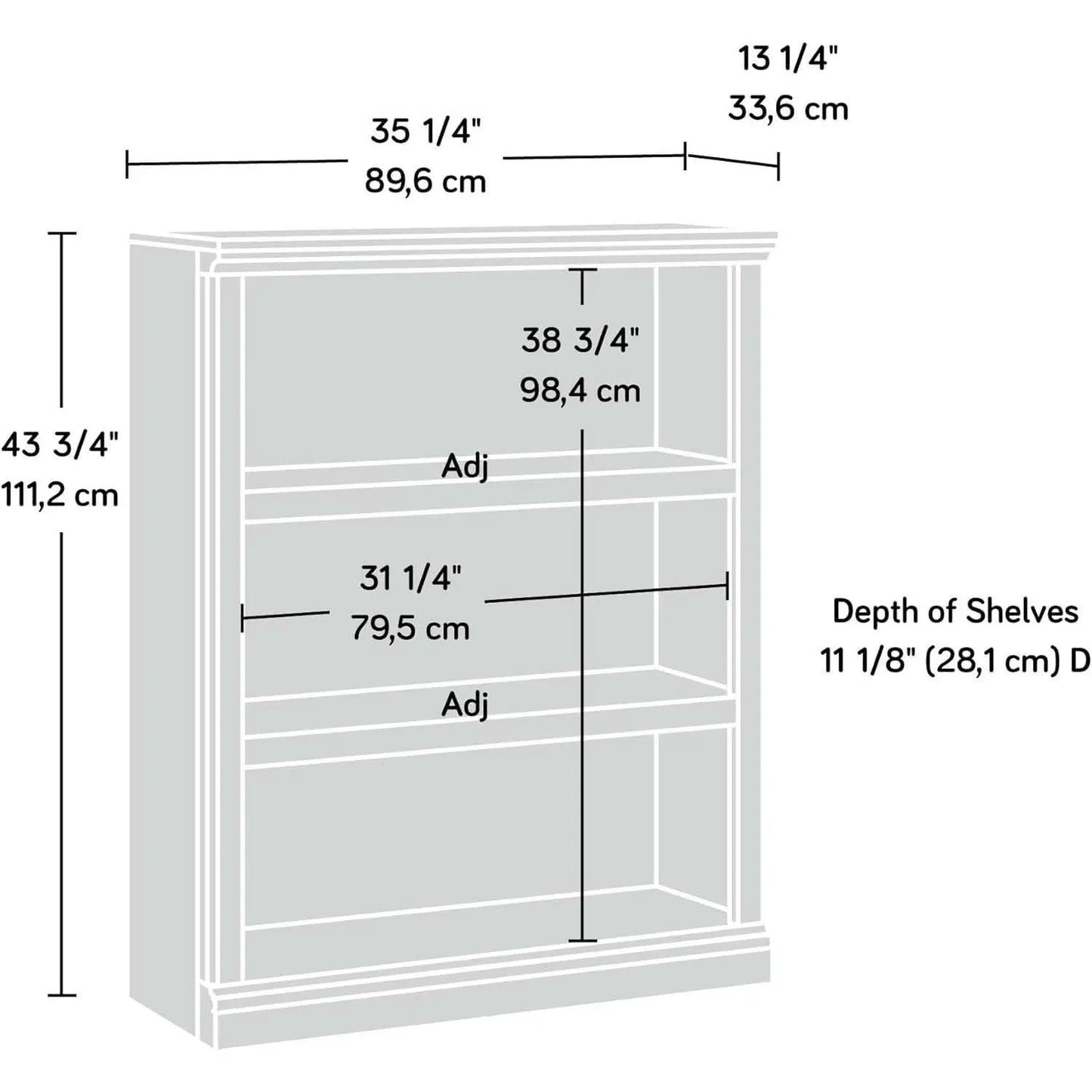 Three Shelf Bookcase In Jamocha Wood Finish 35.28In L 13.23In W 43.78In H from PriceLows™
