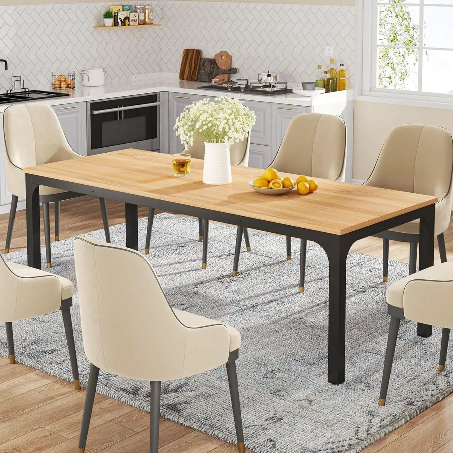 78 Inch Rustic Wood Dining Table For 6-8 People Rectangular from PriceLows™