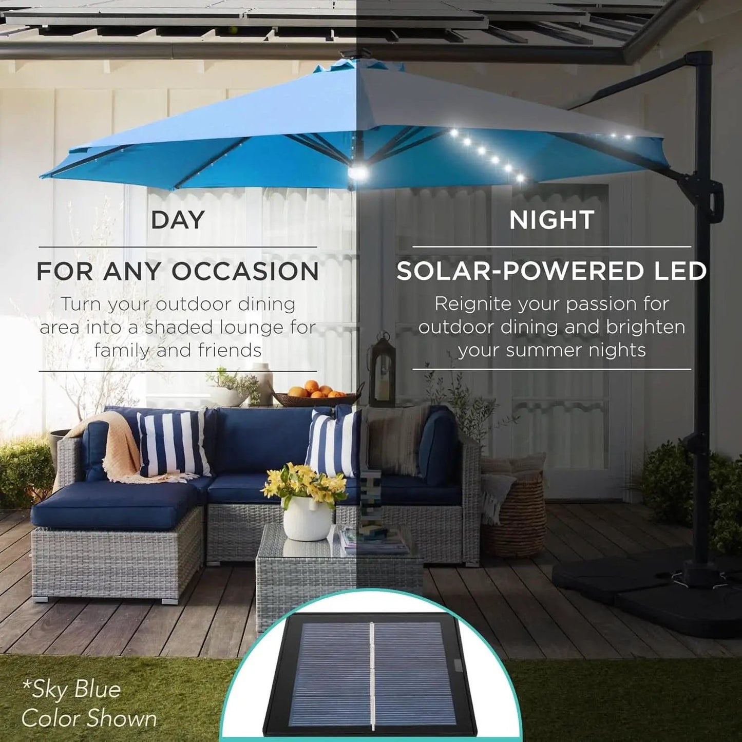 10Ft Solar LED Cantilever Patio Umbrella With 360 Degree Rotation And Integrated Lights from PriceLows™