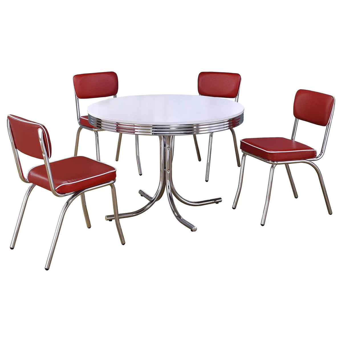 Retro 5-piece Round Dining Table Set White and | 5-Piece Set | Dining Room Furniture | Red
