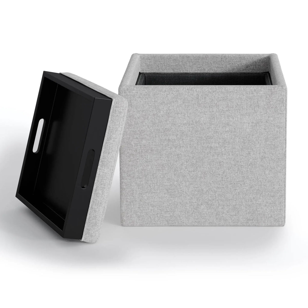 Rockwood Upholstered Cube Ottoman | Flip Over Serving Tray | Large Interior Storage | 16.9 Inch Cube