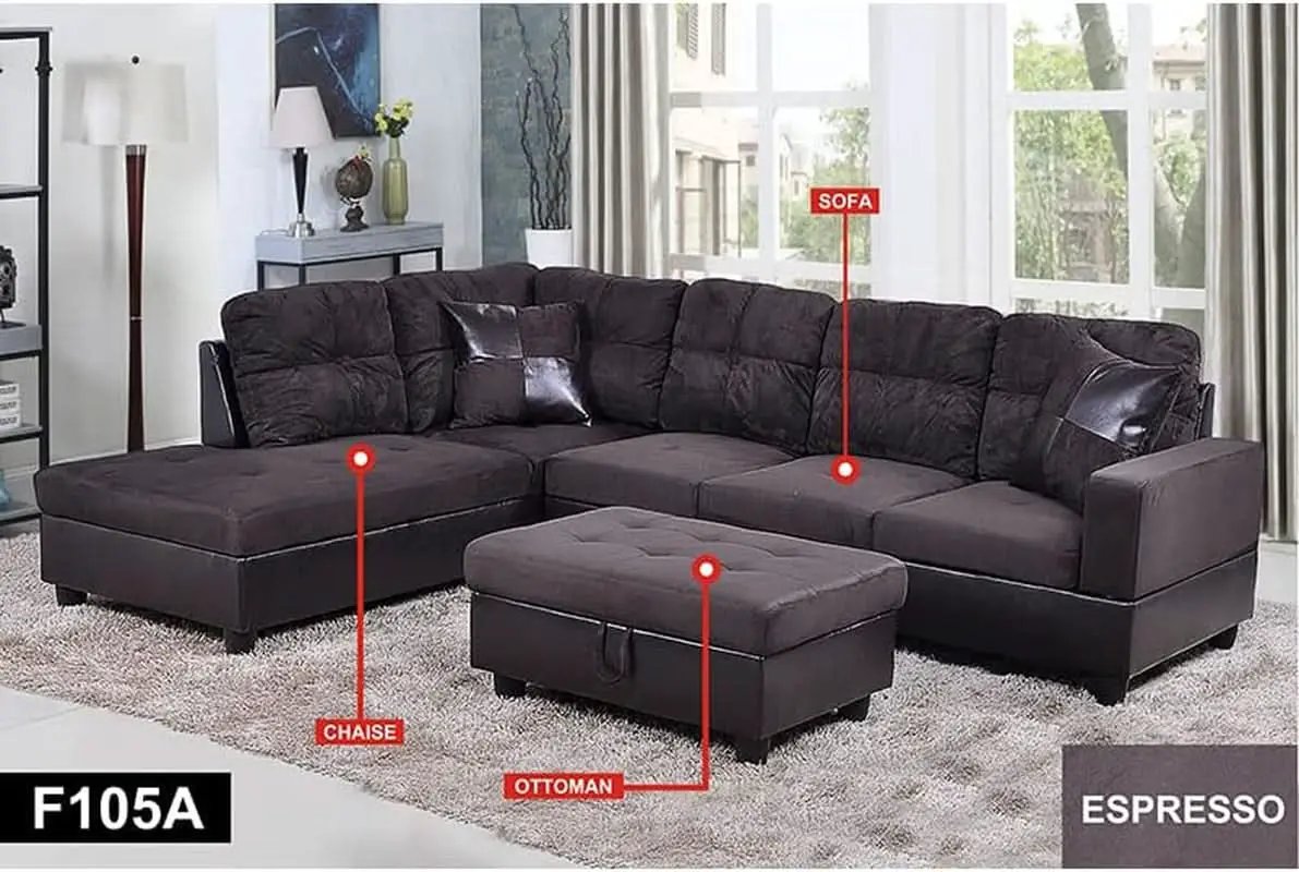 Espresso L Shaped Sectional Sofa Set Left Hand Facing from PriceLows™