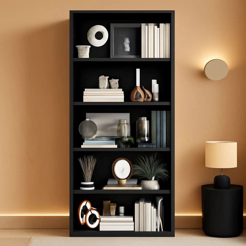 Six Tier Open Bookcase Tall Freestanding Shelving Black from PriceLows™