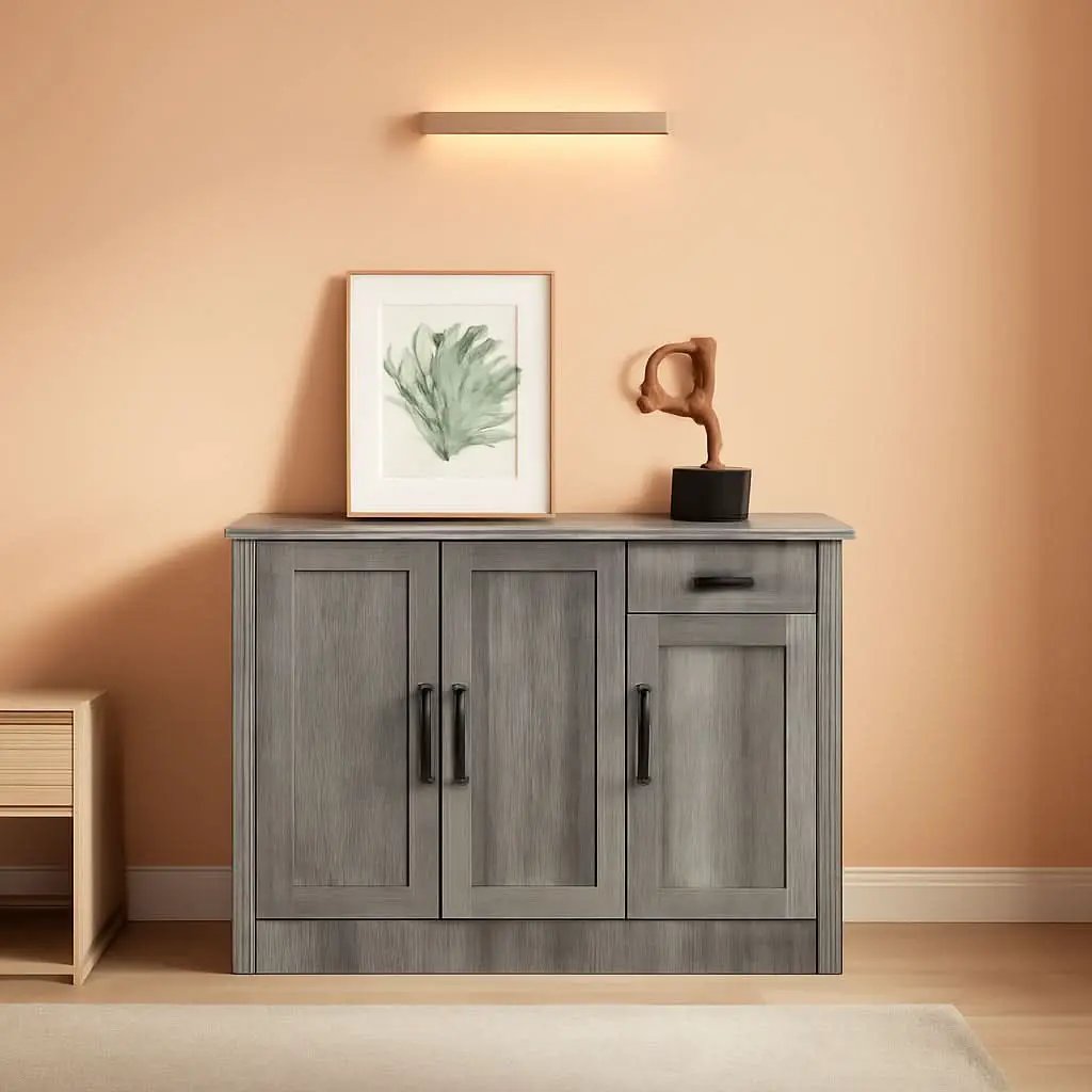 Gray Entryway Sideboard Cabinet With Drawers And Shelves from PriceLows™