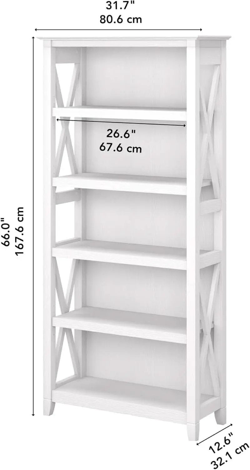 Tall 5 Shelf Bookcase In Pure White Oak Modern Farmhouse from PriceLows™