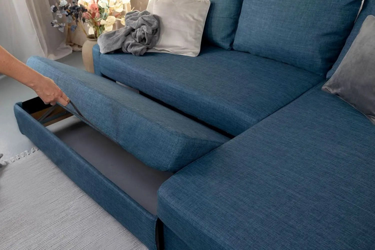 Snug Fit Friheten Sofa Slipcover With Chaise Navy Blue from PriceLows™