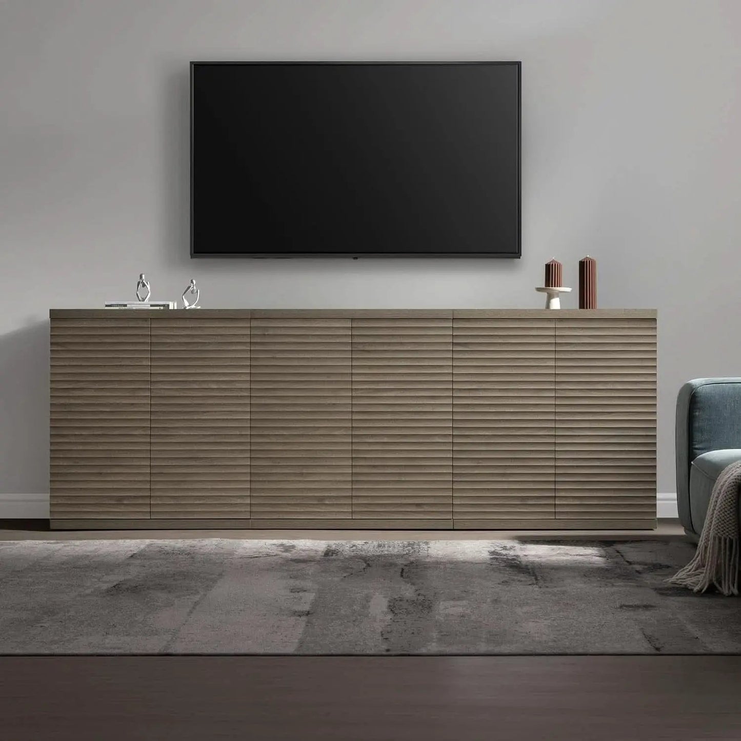 Modern Buffet Cabinet With Wave Panel Doors Large Storage from PriceLows™