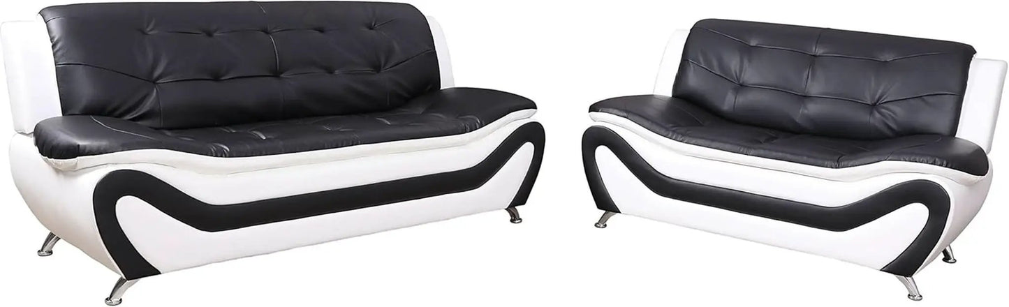 3 Piece Aldo Modern Faux Leather Sofa Set Black And White With Sofa Loveseat And Chair from PriceLows™