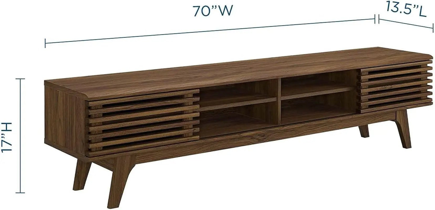 70 Inch Mid Century Modern Walnut TV Stand Console from PriceLows™