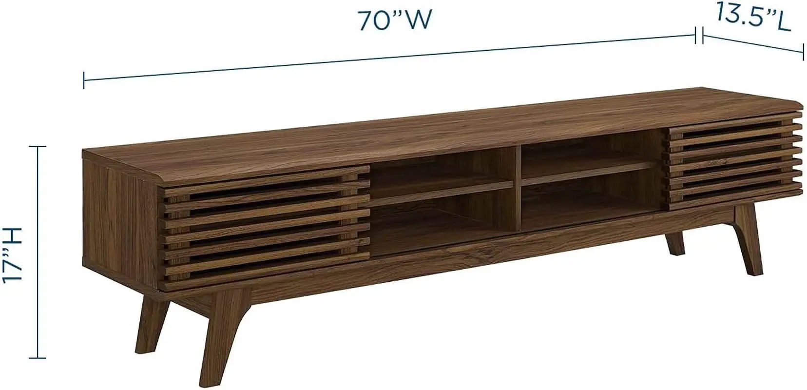 70 Inch Mid Century Modern Walnut TV Stand Console from PriceLows™