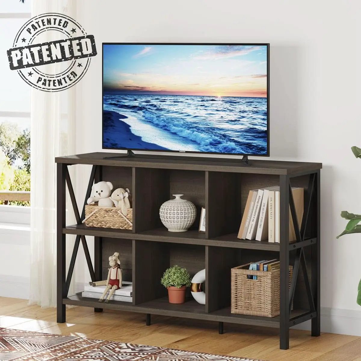 6 Cube Storage Organizer Bookcase Walnut Brown Living Room from PriceLows™
