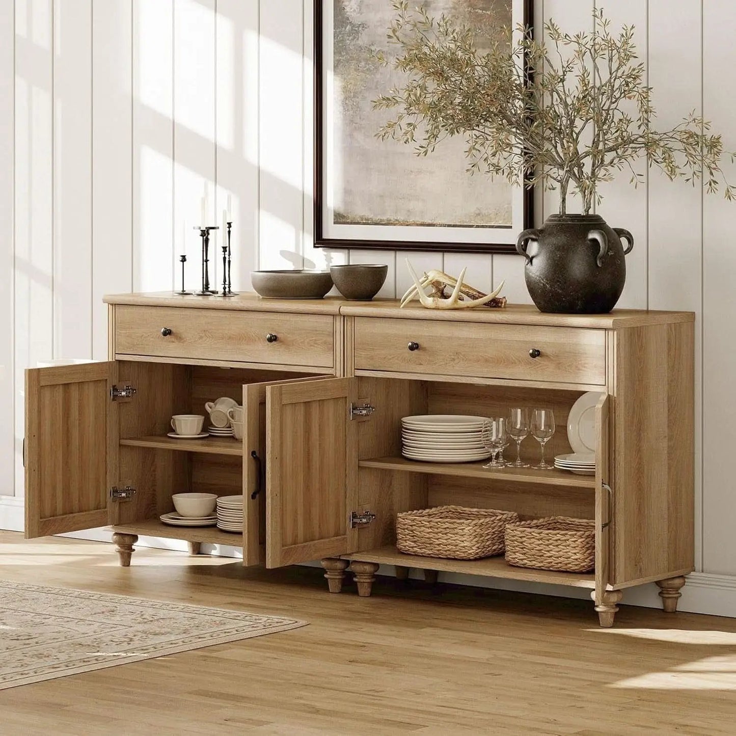 56 Inch Oak Executive Desk With Integrated Charging System from PriceLows™
