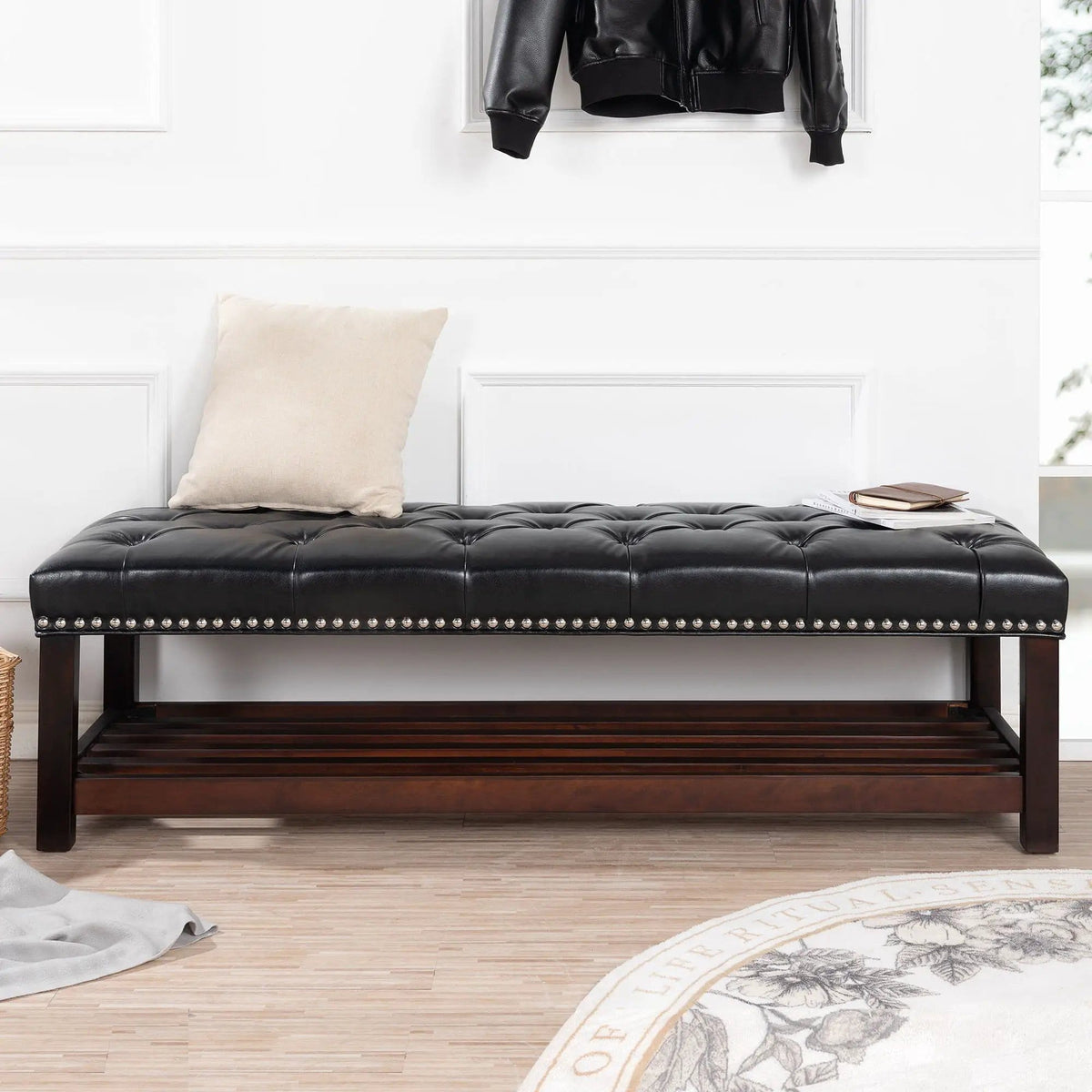 Bedroom End Of Bed Bench Tufted Upholstered End Of Bed Bench End Of Bed Entrance | 2 Pieces | Solid Wood | Bedroom