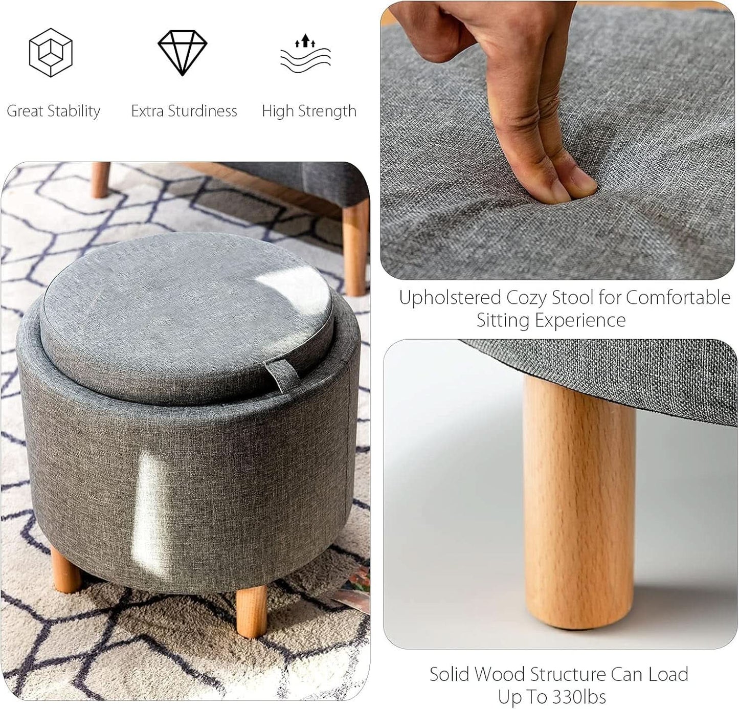 Grey Premium Microfiber Storage Ottoman Large Tray from PriceLows™