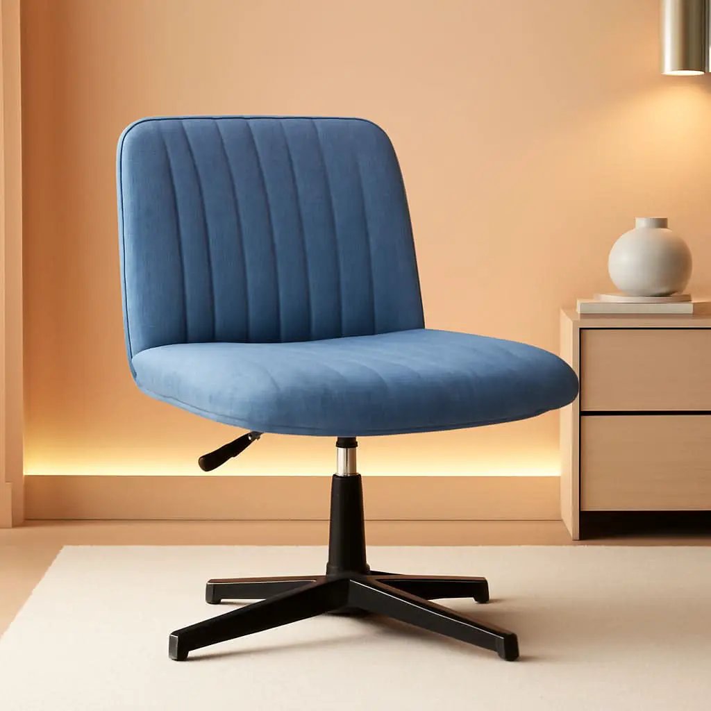 Blue Fabric Padded Cross Legged Office Chair Height Adjustable from PriceLows™