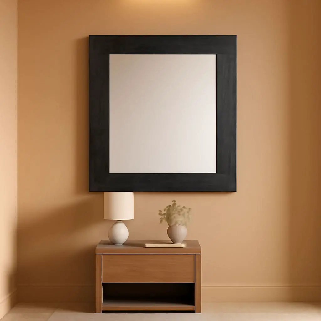 24x18 Inch Rectangle Black Wood Frame Wall Mirror With Attached Hanging Brackets Rustic Decor from PriceLows™
