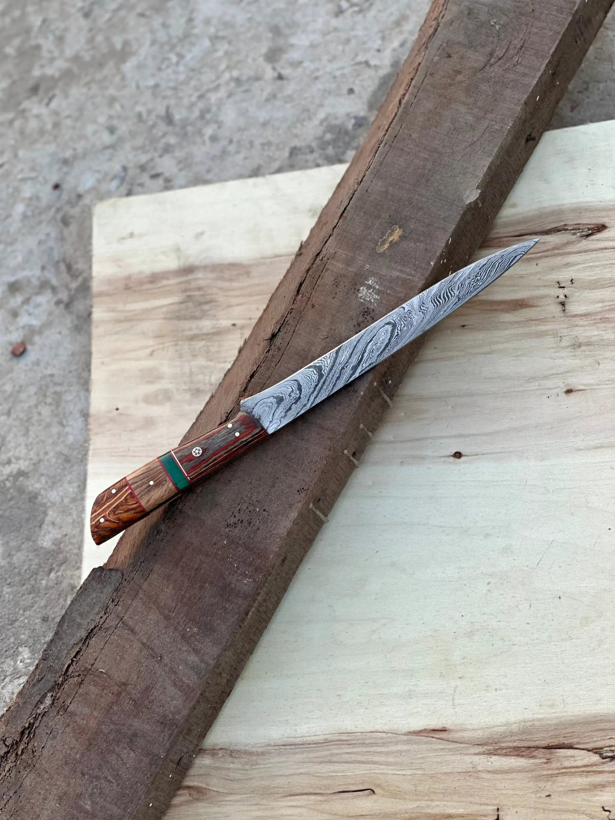 Handmade Damascus Steel Large Fillet Knife Hunting Fishing, Full Tang 13.5 inch | 13.5 Inch | Damascus Steel | Home