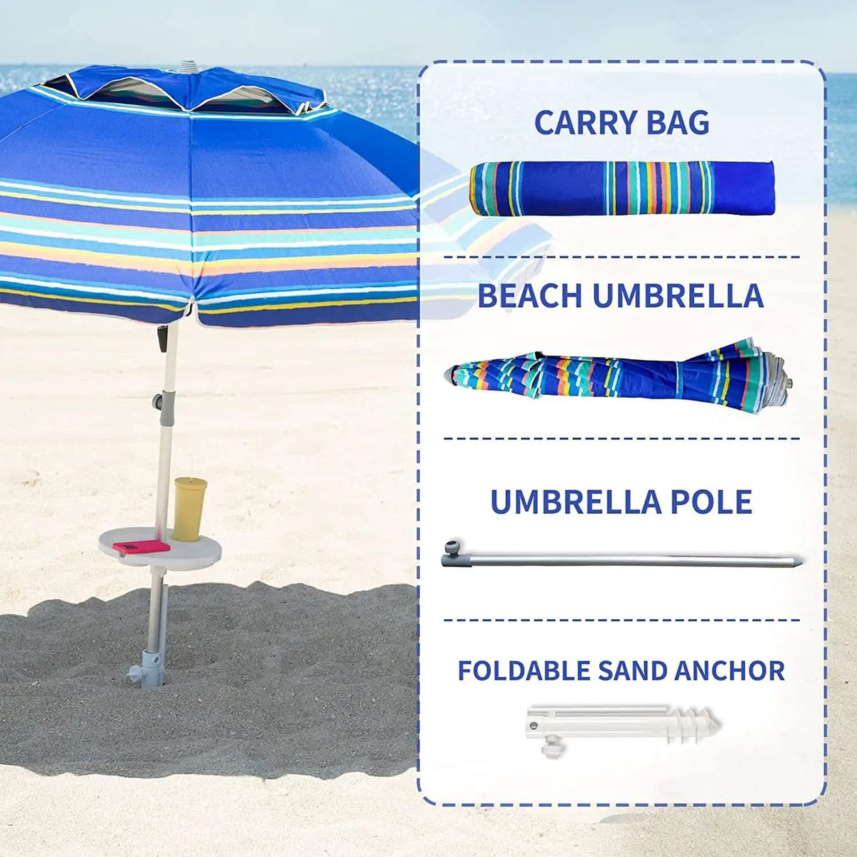 7Ft Heavy Duty Beach Umbrella UV 50 With Sand Anchor Tilt from PriceLows™