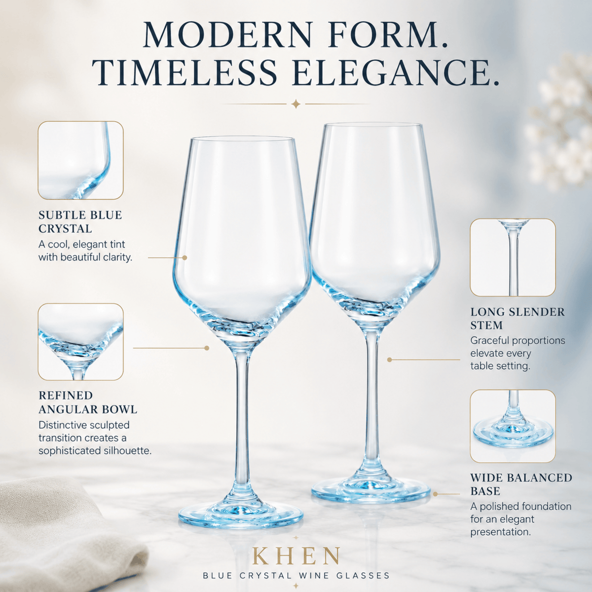 Monet Stemmed Wine Glassware, Blue (Style 2) | 12 oz | Set of 2 | Entertaining