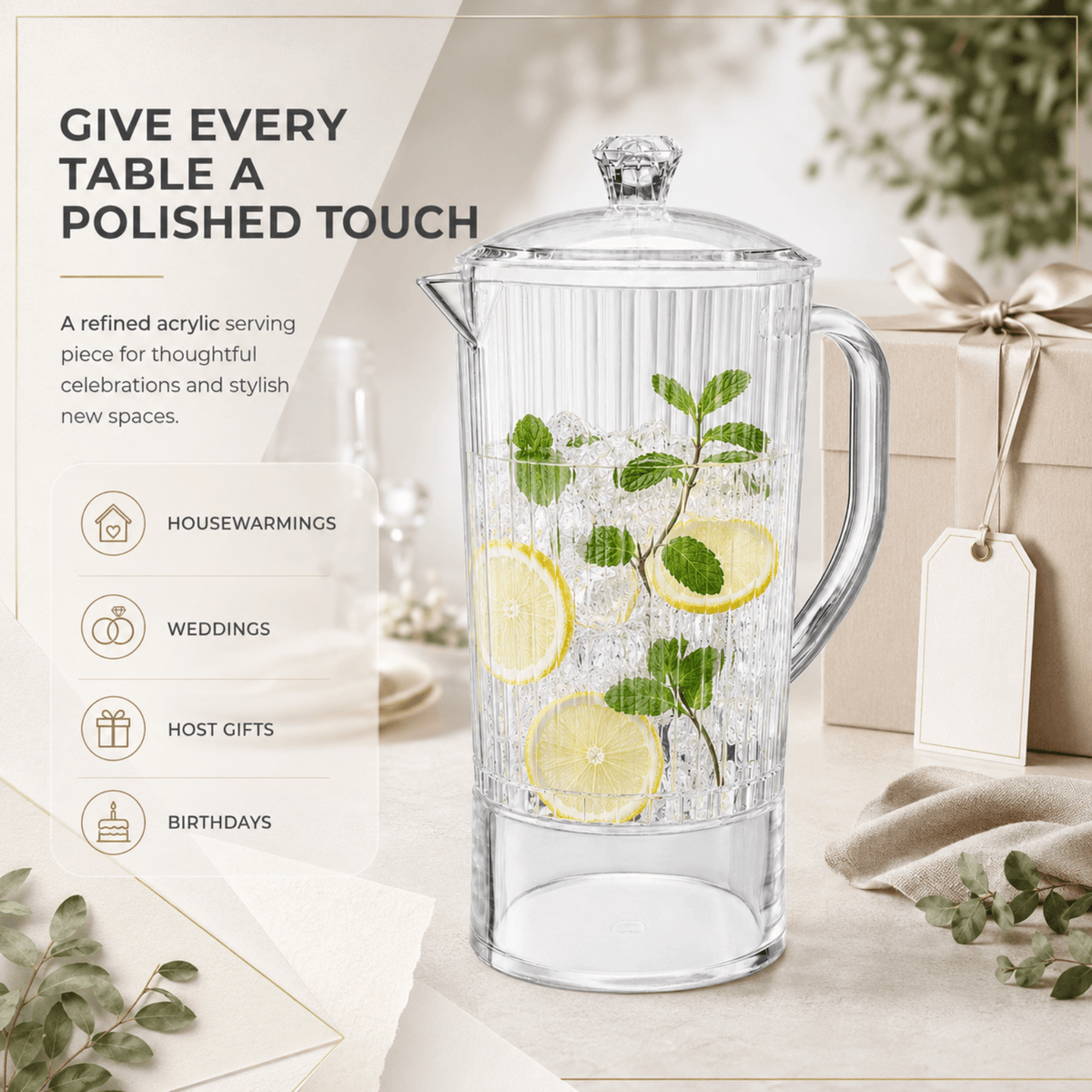 Barcelona Acrylic Pitcher with Lid | 65 oz | Acrylic | Entertaining