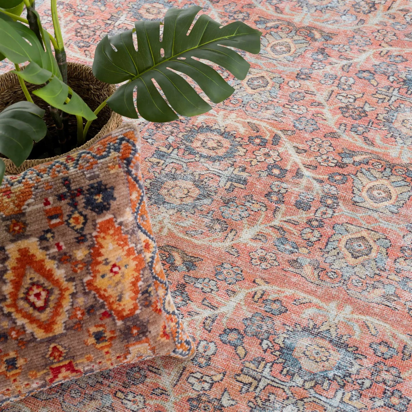 Urpi Rose & Blue Washable Area Rug from PriceLows™