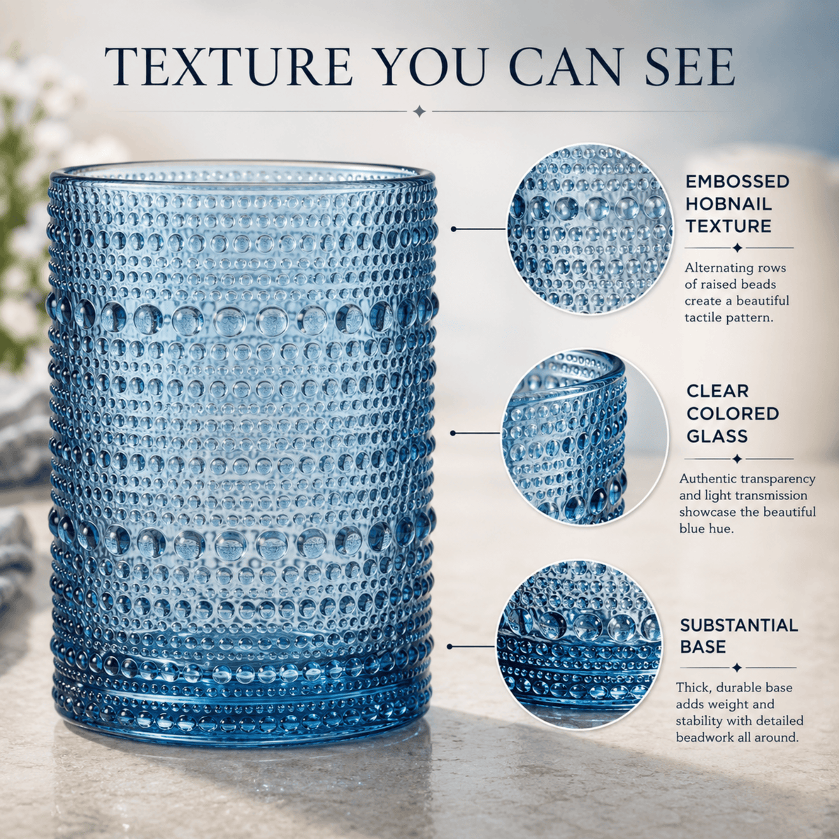 Textured Hobnail Lowball & Highball Glassware | 11 oz | Set of 12 | Highball & Lowball
