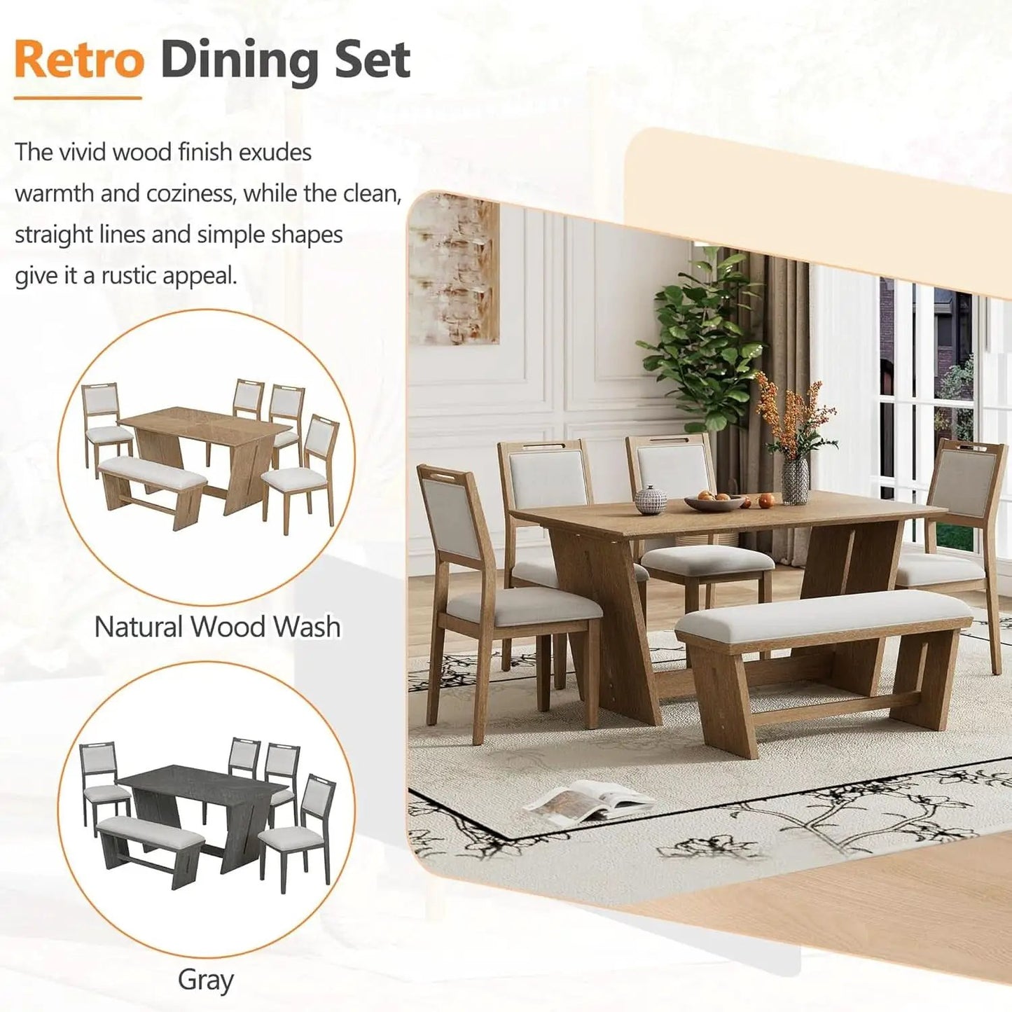 Natural Vintage Rustic Handcrafted Dining Table Set from PriceLows™