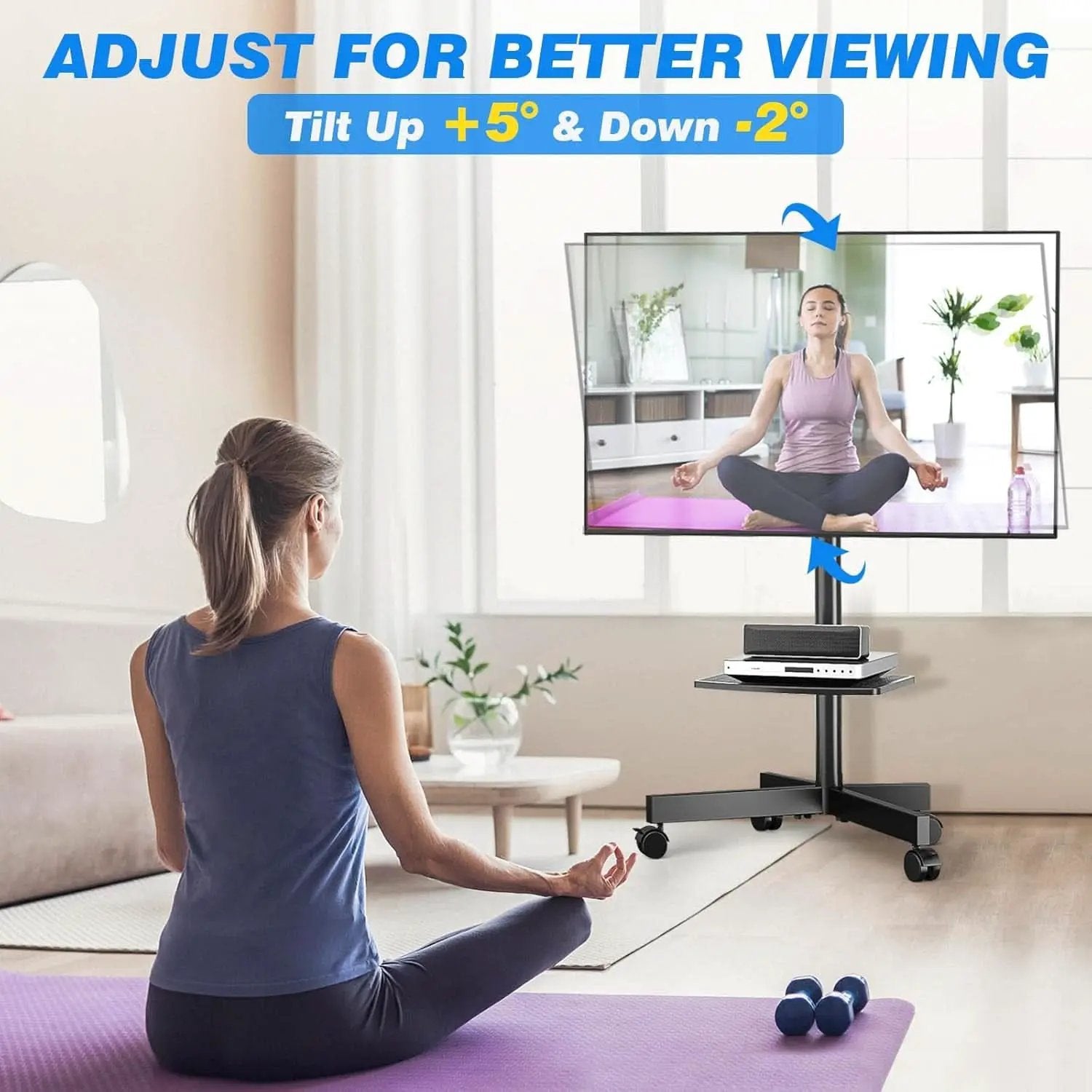 Mobile TV Stand Adjustable Height For 23 To 60 Inch TVs from PriceLows™