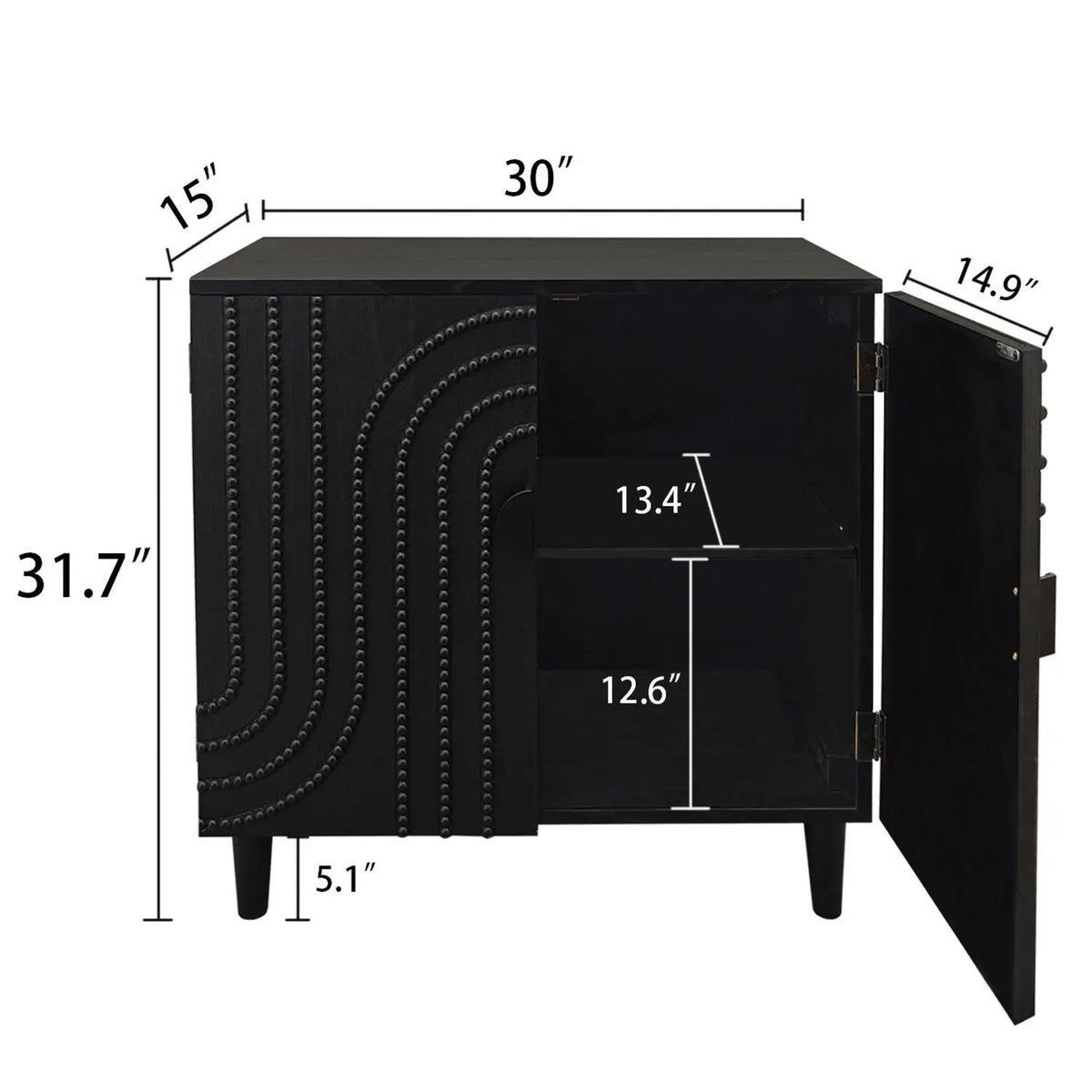 Two Door Storage Cabinet | Adjustable Shelf | Rainbow Wood Bead | Matte Black