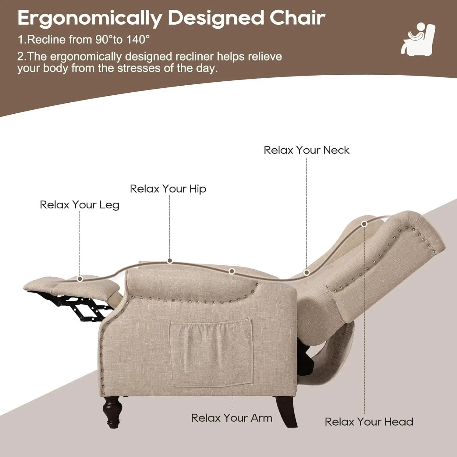 Wingback Recliner Chair With Massage And Heat Tufted Fabric from PriceLows™
