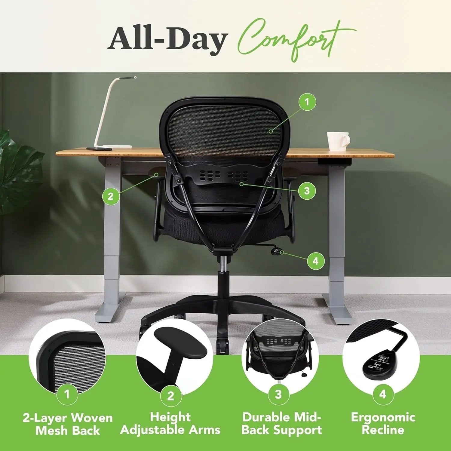 Wave Ergonomic Mesh Office Desk Chair With Lumbar Support from PriceLows™