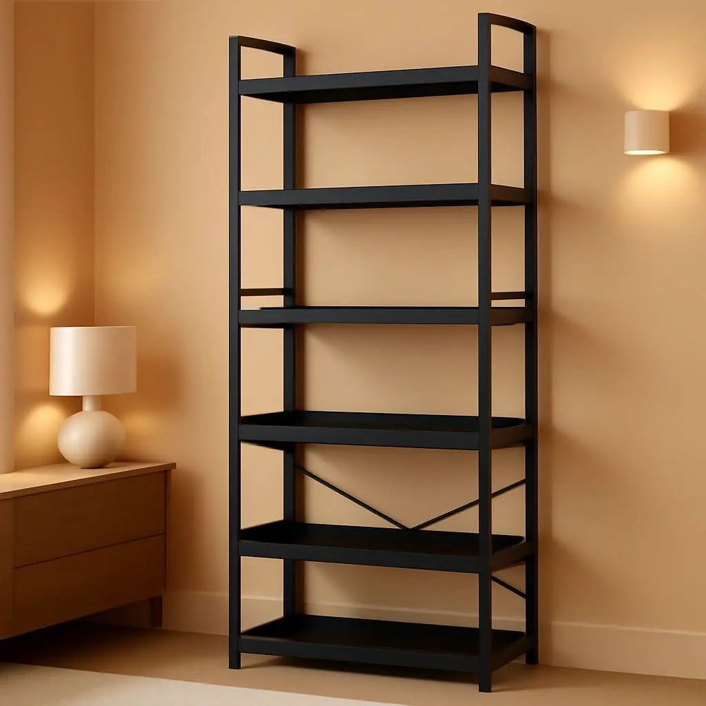 Adjustable Industrial Bookshelf 70 Inch Black Metal from PriceLows™