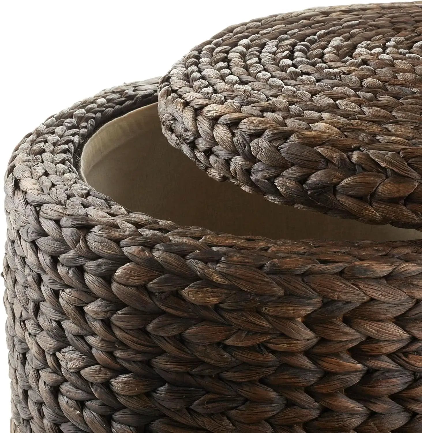 Espresso Handwoven Water Hyacinth Seventeen Inch Ottoman from PriceLows™