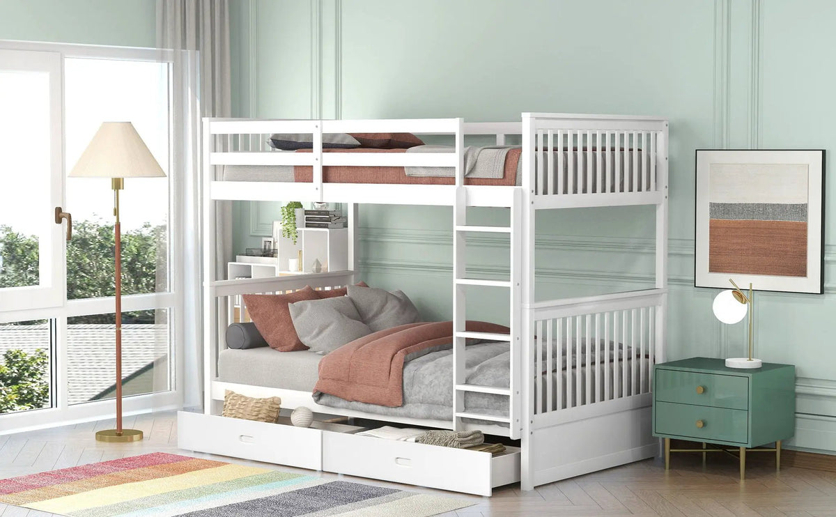 Bunk Bed With Ladders | 2 Storage Drawers | Space-Saving Design | Sleepover Ready