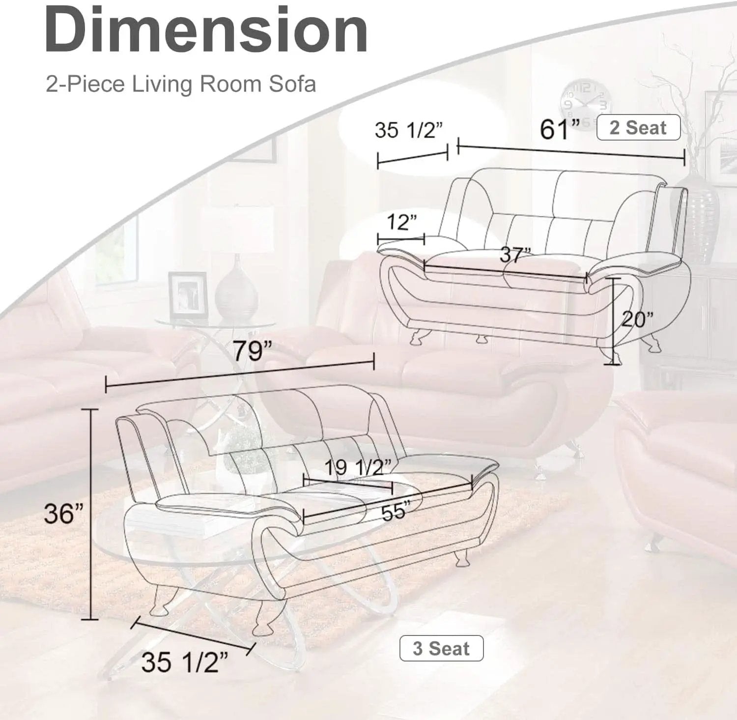 Cream White 2 Piece Faux Leather Sofa Set Living Room from PriceLows™