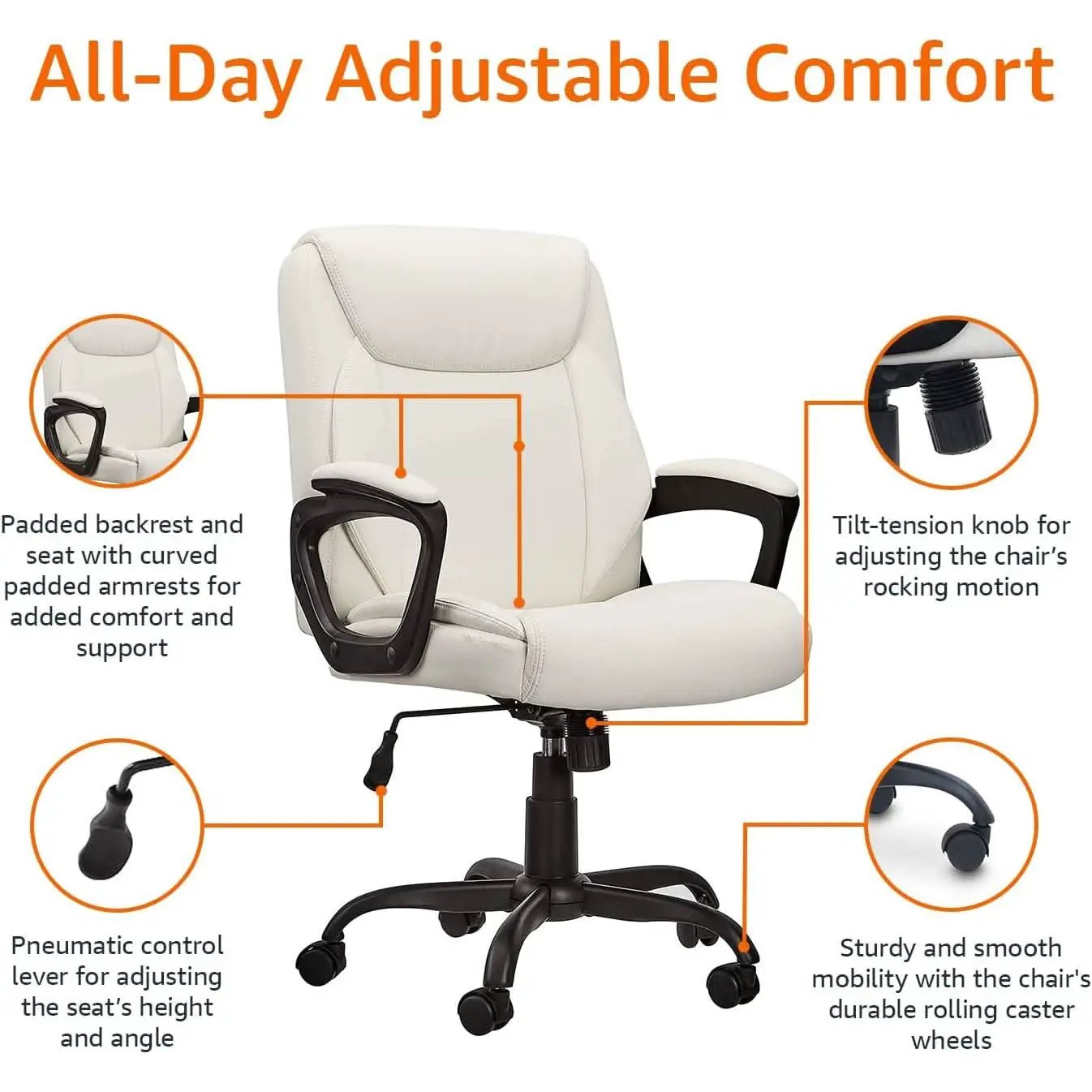 Cream Padded Office Chair Armrests Height Adjustable from PriceLows™