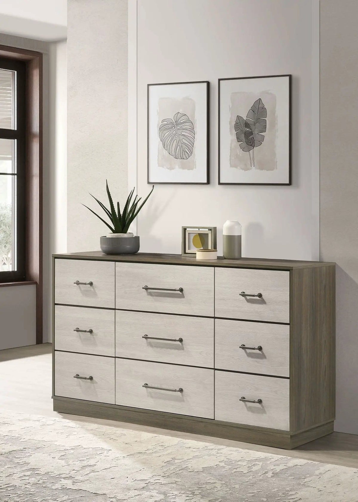 Fenwick 9-drawer Dresser Grey | 60.75 x 17.75 x 35 in | Veneer | Oak