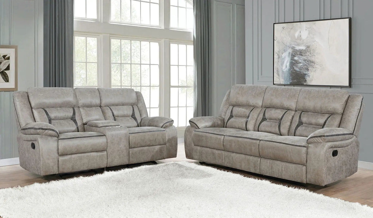 Greer 2-piece Upholstered Reclining Sofa Set | 2-Piece Set | Stainless Steel | Taupe