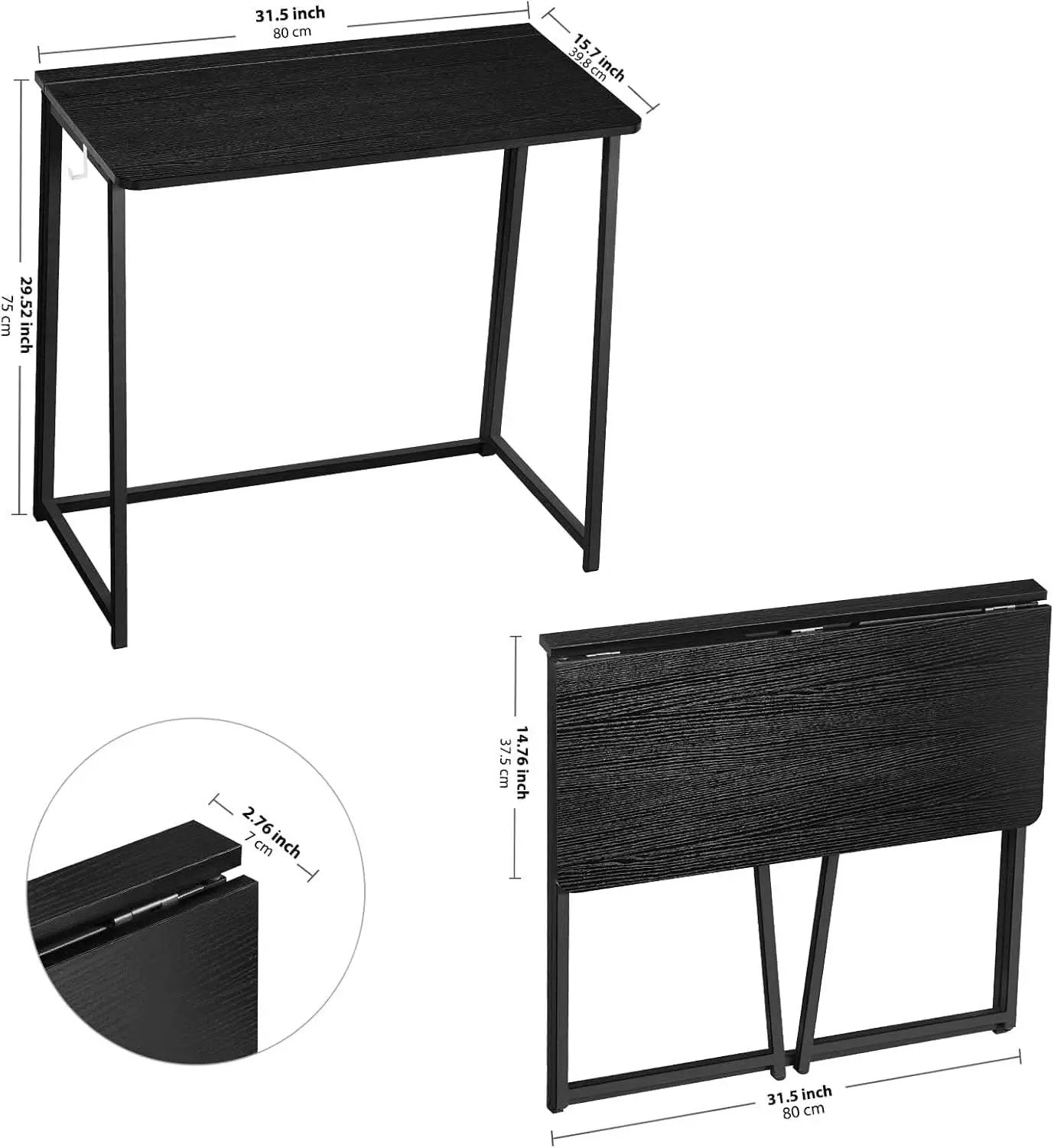 31.5 Inch Folding Computer Desk Black Space Saving from PriceLows™