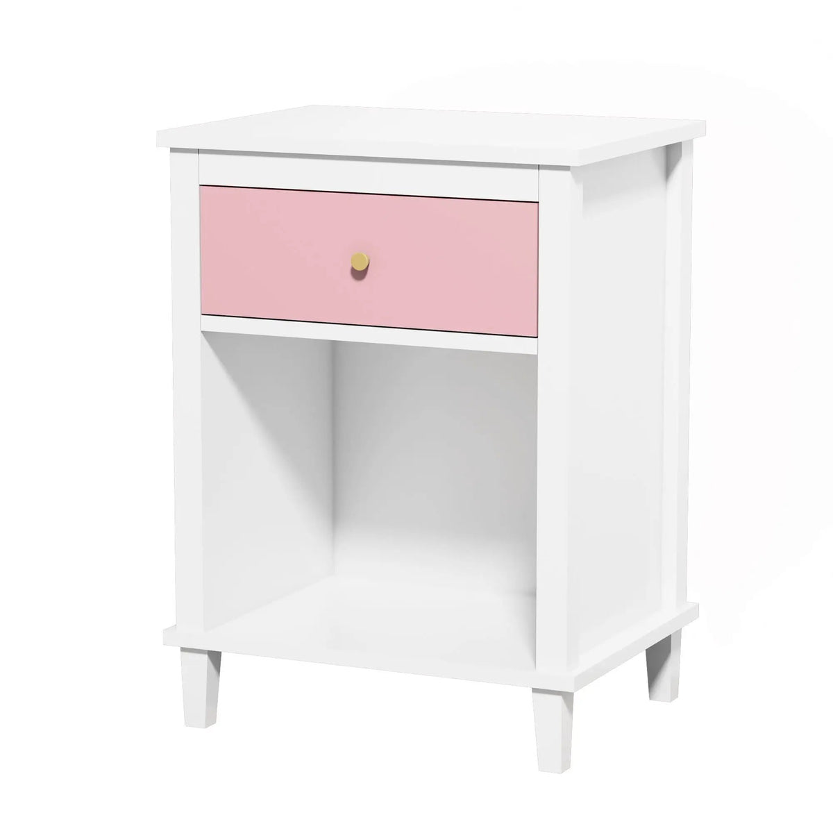 Nightstand With 1 Drawer And 1 Shelf | Aluminum Handles | Tip-Over Restraint | Child-Safe Design