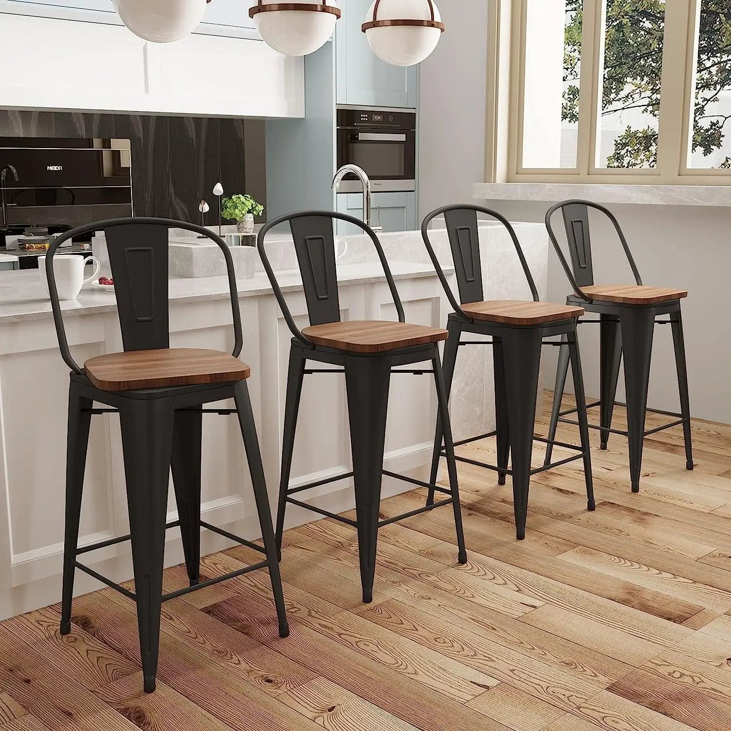 Counter Height Swivel Bar Chairs With Back Set Of 4 from PriceLows™