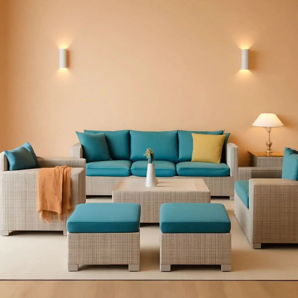 Patio Furniture Set 6 Piece Outdoor Grey Wicker With Peacock Blue Cushions from PriceLows™