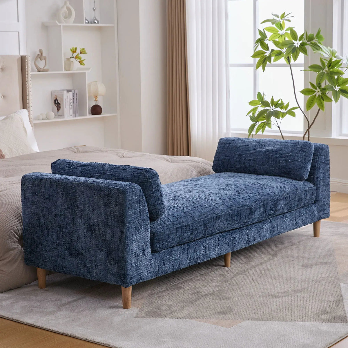 End Of Bed Bench | Upholstered With Armrests | Trapezoid Chaise Design | Kiln-Dried Solid Wood