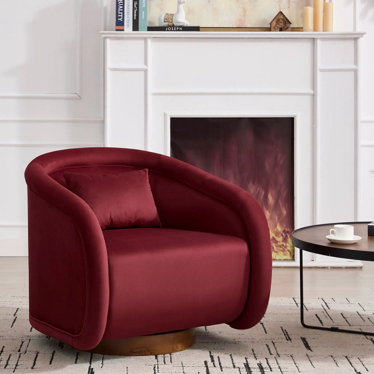 Teddy Fabric Swivel Accent Chair | 360 Degree Rotation | Solid Rubber Wood Frame | Cozy Texture